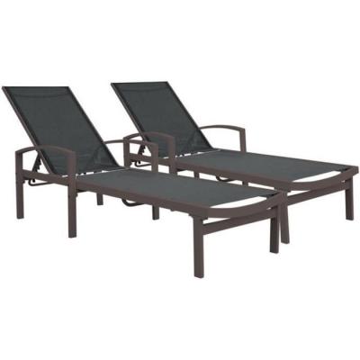 OVIALA Lot de 2 bains de soleil avec accoudoirs en aluminium et textil&egrave;ne
