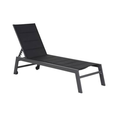 HAPPY GARDEN Bain de soleil BARBADOS en textil&egrave;ne noir - aluminium gris anthracite