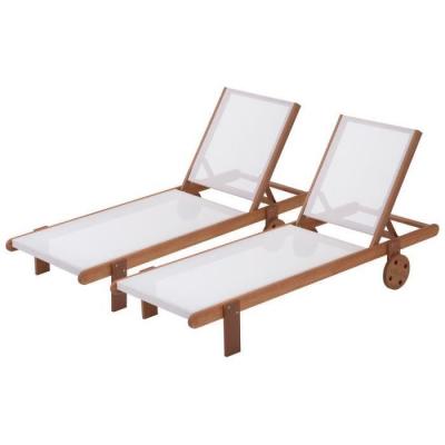 HABITAT ET JARDIN Bain de soleil en bois exotique ""Sa&iuml;gon"" - Maple - Ecru - Lot de 2