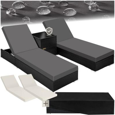 TECTAKE Bain De Soleil Duo 5 Positions Avec 2 Sets De Housses + Housse De Protection - Noir