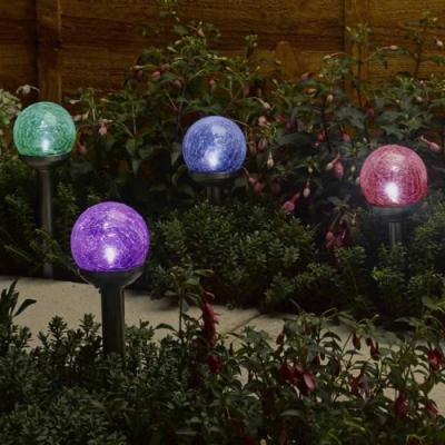 Lot de 5 balises en verre craquel&eacute; Globe couleurs changeantes - Argent&eacute;