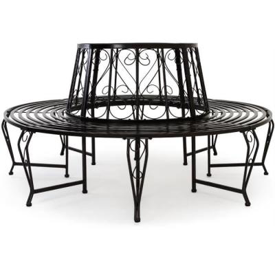 CASARIA Banc de jardin rond noir &Oslash;160cm en acier laqu&eacute;