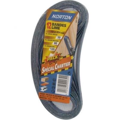 NORTON Bande pour lime &eacute;lectrique - grain assorti - 13x454 mm - lot de 12