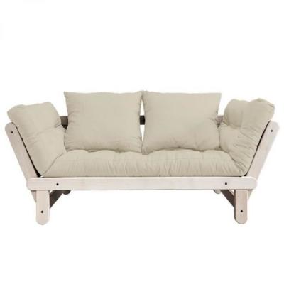 KARUP DESIGN Banquette m&eacute;ridienne futon BEAT pin naturel tissu coloris beige couchage 75*200 cm.