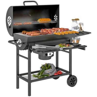 OUTSUNNY Barbecue charbon de bois tablette avant pliable 2 roues acier noir