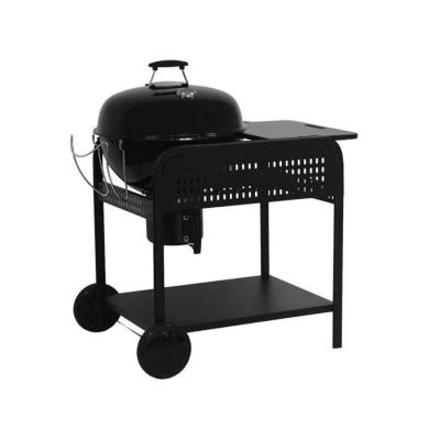 SWEEEK Barbecue charbon de bois acier &eacute;maill&eacute; D53cm noir avec chariot