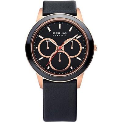 BERING Montre Homme  C&eacute;ramique - Boitier Acier Noir - Bracelet Cuir Noir - 33840-446