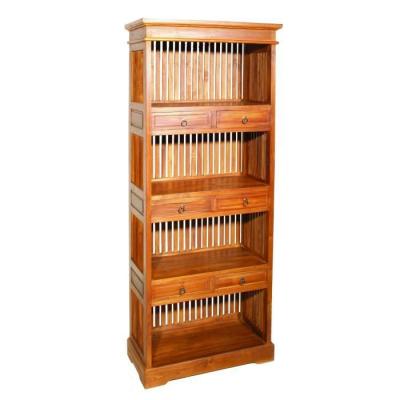 MACABANE AYAN - &Eacute;tag&egrave;re biblioth&egrave;que marron 6 tiroirs bois Teck
