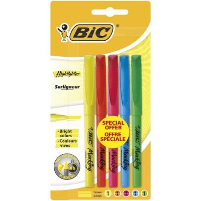 BIC Lot de 5 surligneurs pointe biseaut&eacute;e Brite Liner coloris assortis