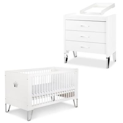  Blanka chambre b&eacute;b&eacute; lit convertible et commode avec plan &agrave; langer 140x70 blanc