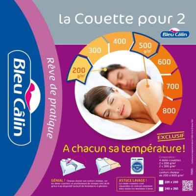 BLEU CALIN Couette chaleur r&eacute;glable 240x260cm sp&eacute;cial couples Marque Fran&ccedil;aise