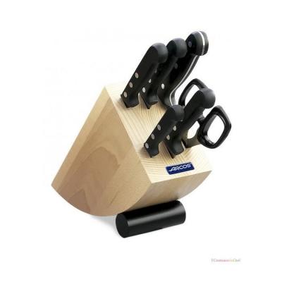 JAMON Bloc design bois de h&ecirc;tre 5 couteaux + ciseaux Arcos UNIVERSAL