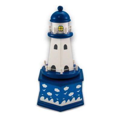 Boite &agrave; musique en bois en forme de phare de 21 cm de haut