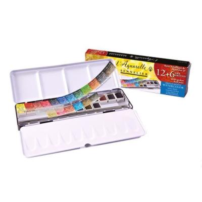 SENNELIER Bo&icirc;te m&eacute;tal aquarelle - 18 demi-godets extra fine - 