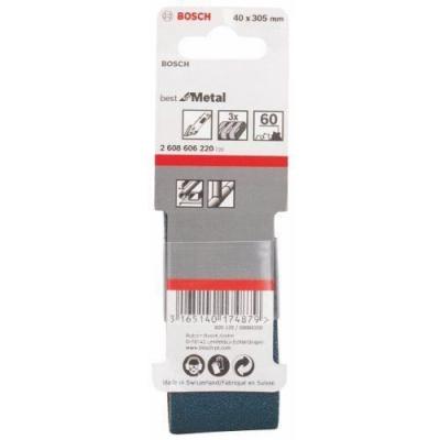 BOSCH  Accessories Bande Abrasif pour Ponceuses, 60 Grain, 305mm x 40mm, Lot de 3