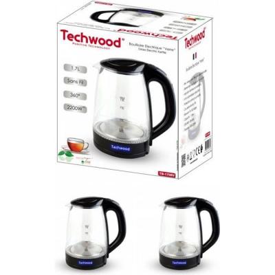 TECHWOOD Bouilloire - Th&eacute;i&egrave;re &eacute;lectrique en VERRE 2200W 1,7 l ELEMENT INOX Fontaine &agrave; Eau chaude.