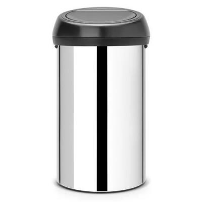 BRABANTIA  Poubelle, Inox Brillant avec Couvercle Noir Mat, 60 L