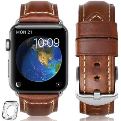 Bracelet en cuir v&eacute;ritable huafiy pour Apple Watch Band Series 6/5/4/3/2/1 couleur marron Pour iWatch 42mm ou 44mm 