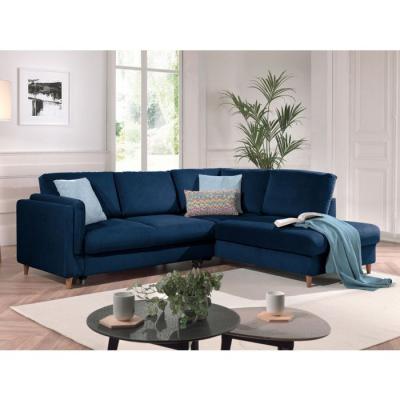 LISA DESIGN  Canap&eacute; d'angle droit convertible 5 places BROOKE - Velours Bleu nuit