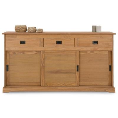 Buffet SAVONA en pin massif, 3 tiroirs et 3 portes, lasur&eacute; brun 