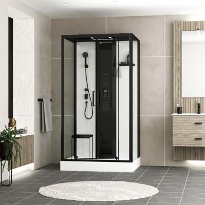 AURLANE Cabine de douche hydrommassante connect&eacute;e 90 x 115 cm, noir et blanc, Galedo Relax Hammam