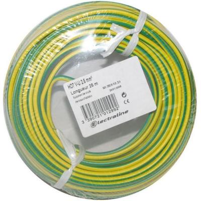 ELECTRALINE C&acirc;ble rigide HO7VU - 1x2.5 mm&sup2; - couronne 25 m - vert et jaune - 