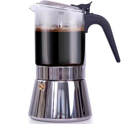 VEOHOME Cafeti&egrave;re italienne inox et verre  - 7 tasses - moka induction, induction, gaz, c&eacute;ramique