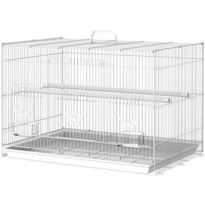 PAWHUT Cage &agrave; oiseaux motif papillons 3 portes accessoires blanc