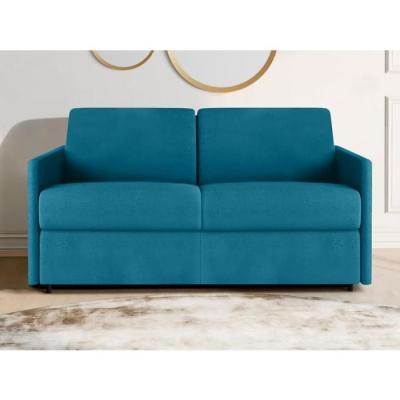 VENTE UNIQUE Canap&eacute; 2 places convertible express en tissu bleu turquoise - Couchage 120 cm - Matelas 14 cm CALIFE 