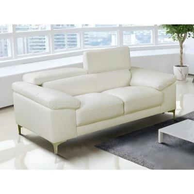 VENTE UNIQUE Canap&eacute; 2 places en cuir SOLANGE - Blanc - Blanc