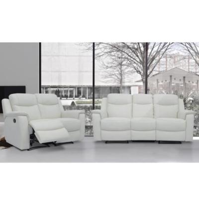 VENTE UNIQUE Canap&eacute; 3+2 places relax EVASION en cuir - blanc ivoire - avec plateau bar