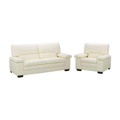 VENTE UNIQUE Canap&eacute; 3 places et fauteuil en cuir de buffle ivoire MIMAS II