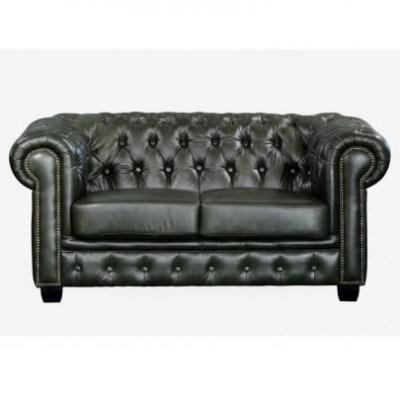 VENTE UNIQUE Canap&eacute; Chesterfield 2 Places Brenton 100% Cuir de Buffle - Vert Empire
