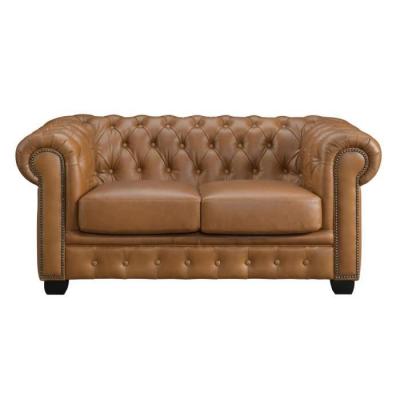 VENTE UNIQUE Canap&eacute; chesterfield 2 places BRENTON 100% cuir de buffle - Caramel vintage