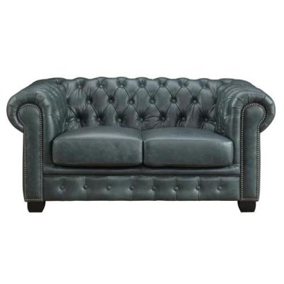 VENTE UNIQUE Canap&eacute; chesterfield 2 places BRENTON 100% cuir de buffle - Vert de gris