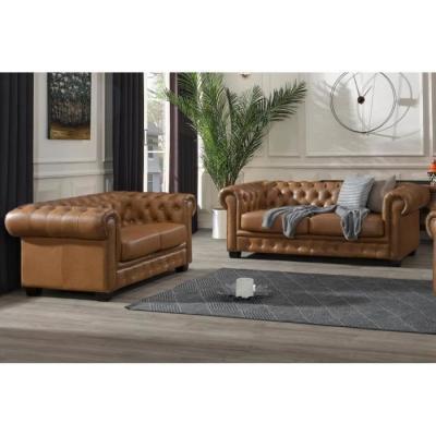 VENTE UNIQUE Canap&eacute; chesterfield 3+2 places BRENTON 100% cuir de buffle - Caramel vintage