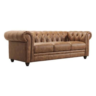 MEUBLETMOI Canap&eacute; Chesterfield 3 places capitonn&eacute; vintage marron vieilli - LORD