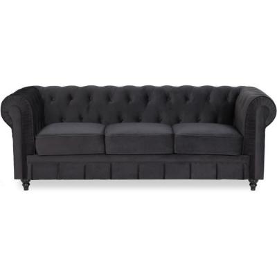 INTENSEDECO  Canape Chesterfield Velours 3 Places Altesse Noir
