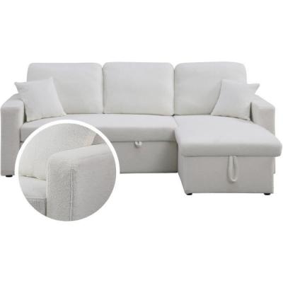HABITAT ET JARDIN Canap&eacute; d'angle convertible/reversible avec coffre ""Alain"" - 3 places - Bouclettes - Blanc
