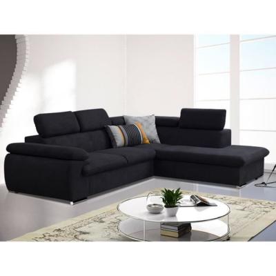 VENTE UNIQUE Canap&eacute; d'angle convertible en tissu avec coffre de rangement FABIEN - Noir - Angle droit