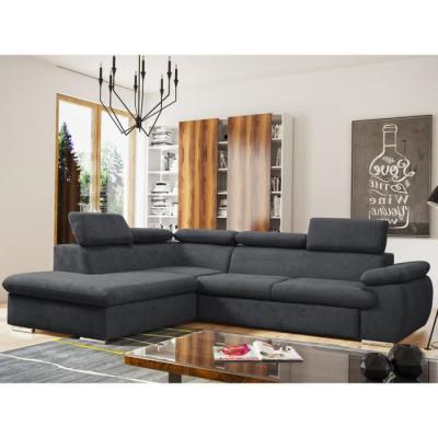 VENTE UNIQUE Canap&eacute; d'angle Convertible en Tissu avec Coffre de Rangement Fabien - Anthracite - Angle Gauche