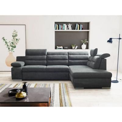 VENTE UNIQUE Canap&eacute; d'angle convertible en tissu PYLOS - Anthracite - Angle droit 