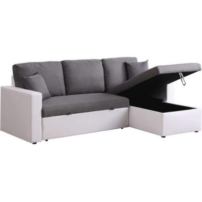 HABITAT ET JARDIN Canap&eacute; d'angle convertible avec coffre ""Alain"" - 221 x 145 x 85 cm - 3 places - Gris - Blanc