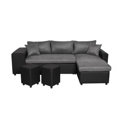 LOUNGITUDE Canap&eacute; d'angle gauche L200 Plus niche 2 poufs Noir et gris