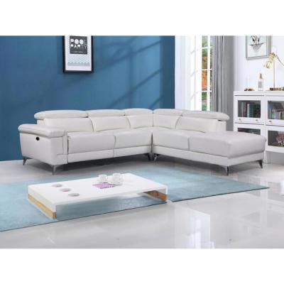 VENTE UNIQUE Canap&eacute; d'angle relax &eacute;lectrique en cuir pascaline - ivoire - angle droit