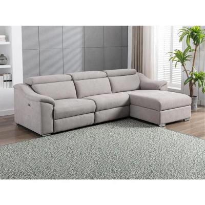 VENTE UNIQUE Canap&eacute; d'angle relax &eacute;lectrique en tissu gris clair PEDRERA - Angle droit