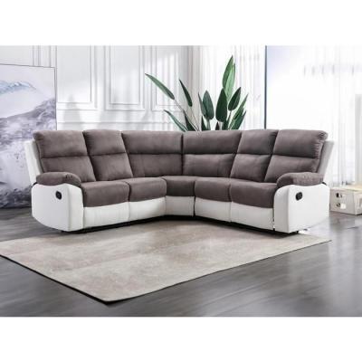 VENTE UNIQUE Canap&eacute; d'angle relax gris et blanc en microfibre et simili TOLZANO