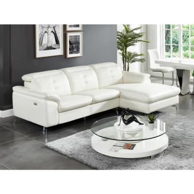 VENTE UNIQUE Canap&eacute; d'angle relax &eacute;lectrique en cuir de buffle LISMORE - Blanc - Angle droit