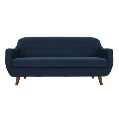MILIBOO Canap&eacute; d&eacute;houssable 3 places en tissu bleu fonc&eacute; et bois fonc&eacute; YNOK