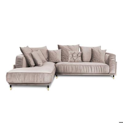 MAISON AUBERTIN Canap&eacute; velours angle gauche beige fiorenzo - 4 places